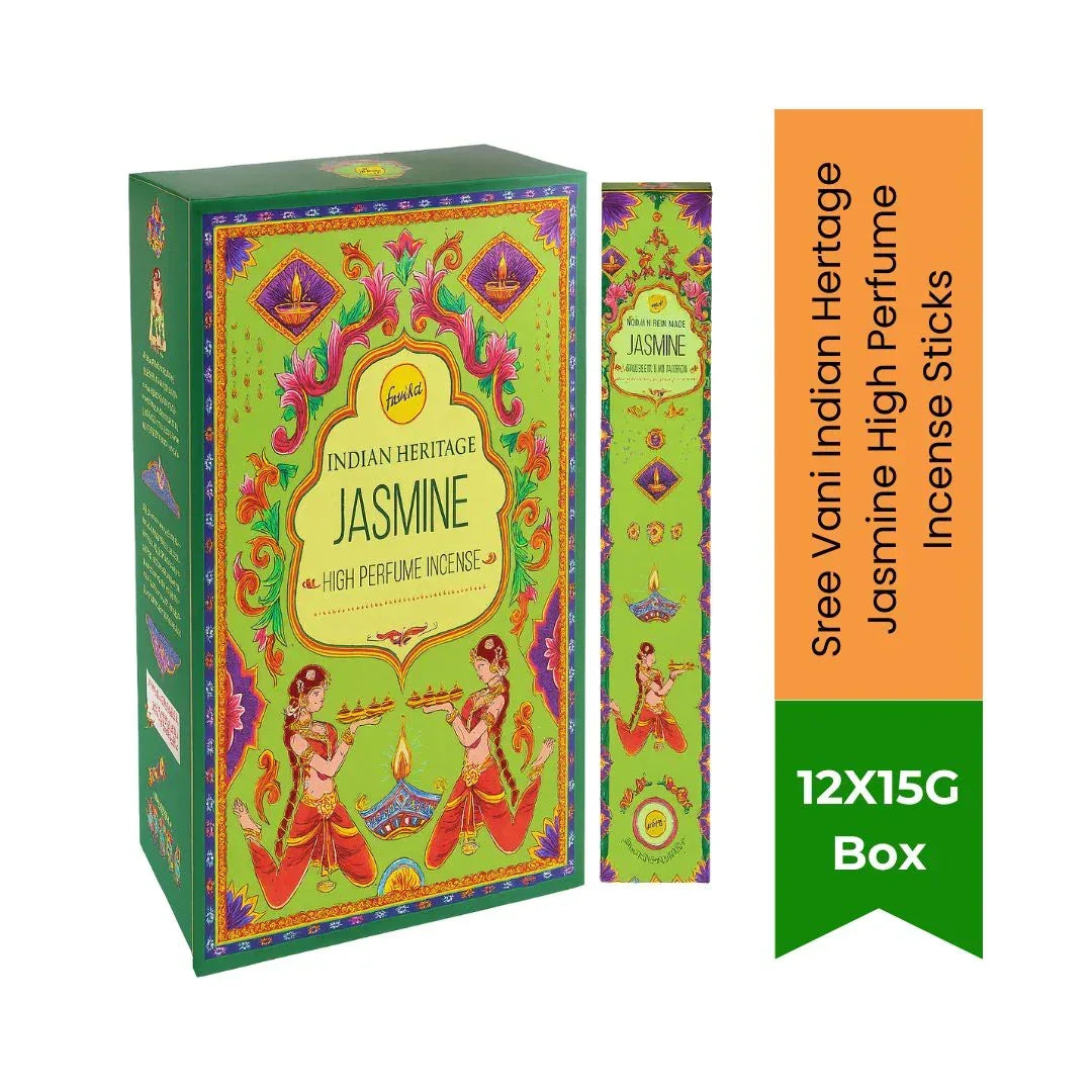 Sree Vani Indian Heritage Jasmine High Perfume Incense Sticks (Mogra Agarbatti) | Value Pack - Exotic Intoxicating Night Jasmine Perfumed Sticks for Pooja Mandirs | South Africa | India Bazaar