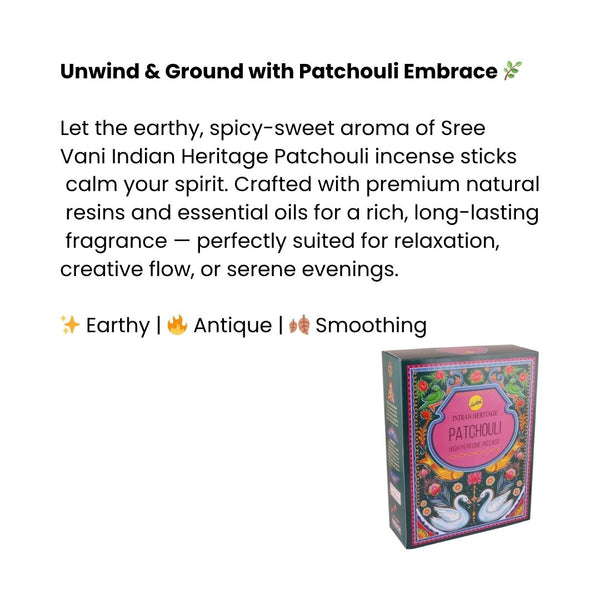 Sree Vani Indian Hertage Patchouli High Perfume Incense Sticks