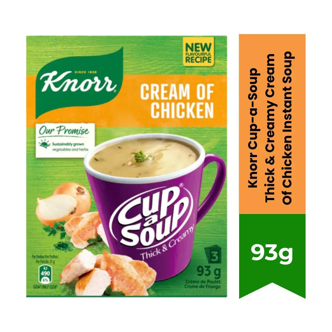Knorr Cup-a-Soup Thick & Creamy Cream Of Chicken Instant Soup | 93g - Indulgent Quick Hot Snack, Thick & Satisfying Meal Prep | South Africa | India Bazaar