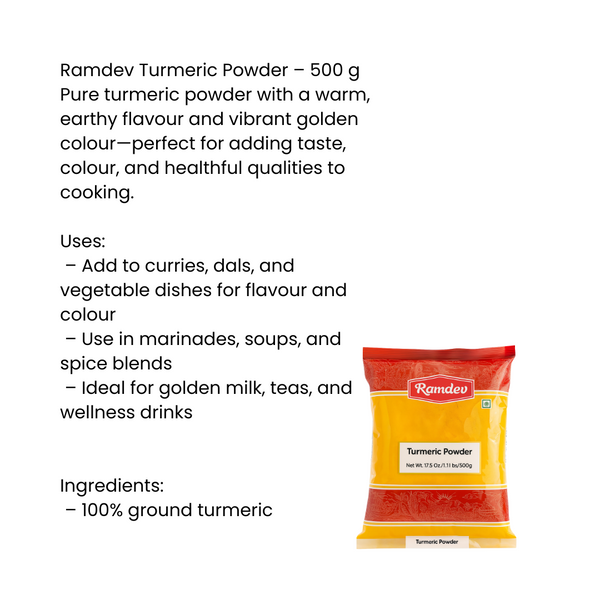 Ramdev Turmeric Powder 500g – Pure & Vibrant Indian Spice | Fresh & Natural|BB:MAR.2027