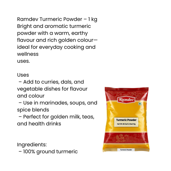 Ramdev Turmeric Powder 1Kg – Pure & Vibrant Indian Spice | Fresh & Natural|BB:FEB.2027