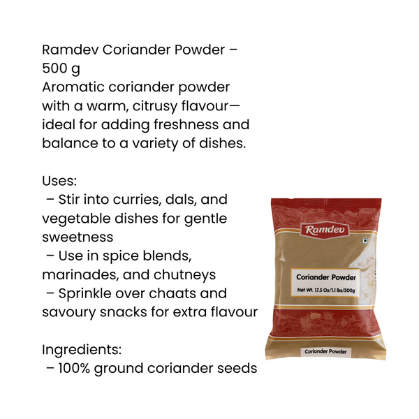 Ramdev Coriander Powder 500g – Pure & Aromatic Dhania Powder | Fresh Indian Spice|BB:OCT.2026