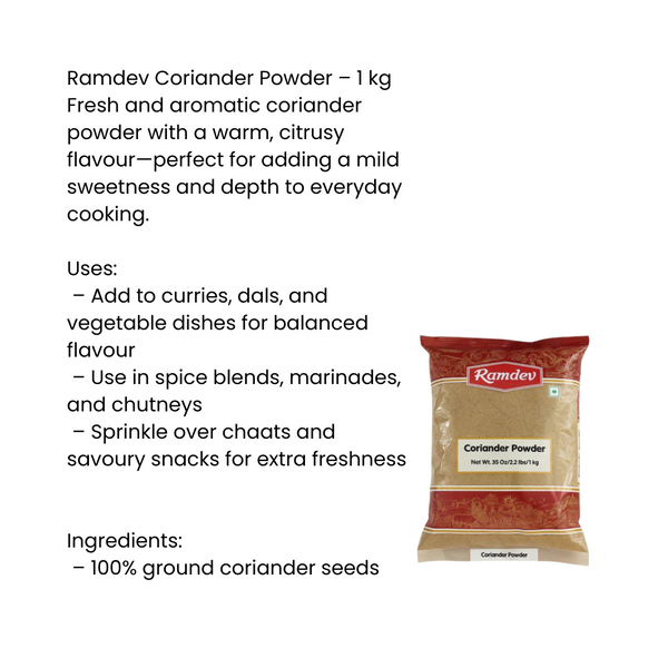 Ramdev Coriander Powder 1Kg – Pure & Aromatic Dhania Powder | Fresh Indian Spice|BB:OCT.2026