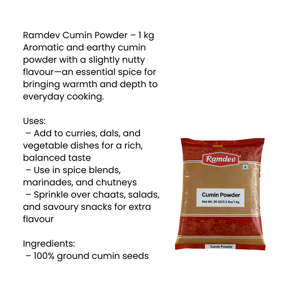 Ramdev Cumin Powder 1Kg – Aromatic & Fresh Ground Cumin | Pure Indian Spice|BB:MAR.2027