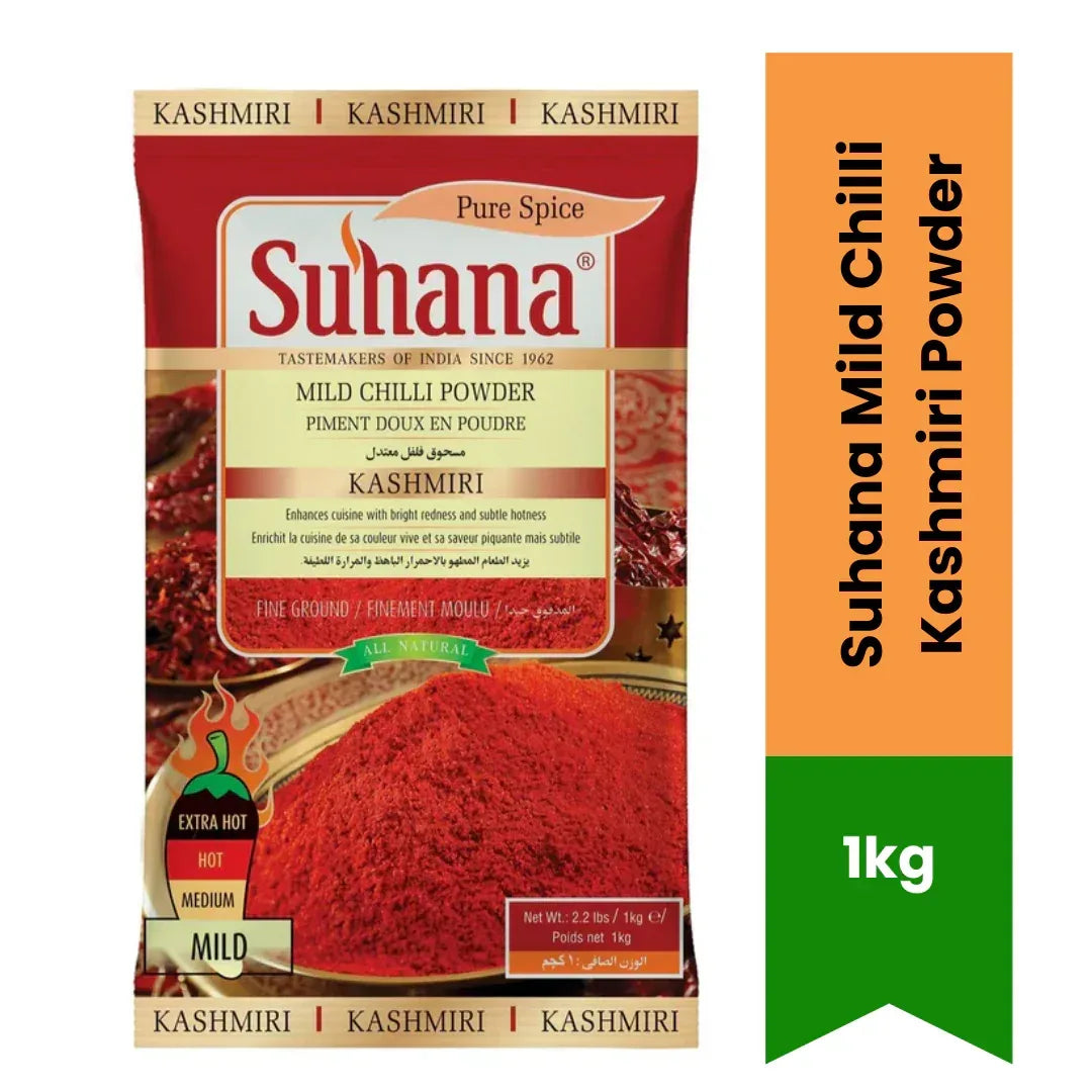 Suhana Mild Chilli Kashmiri Powder (Kashmiri Marchu) - Selected Mild Ground Red Pepper for Rich Vibrant Crimson Colour in Tandoori & Curry Gravies | South Africa | India Bazaar