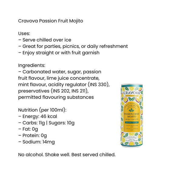 Cravova Passion Fruit Mojito β Ready-to-Drink 250ml_Refreshing Non-Alcoholic Beverage|BB:12.APR.2027