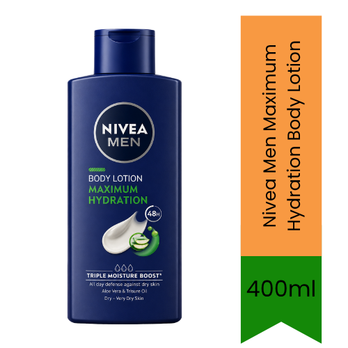 Nivea Men Maximum Hydration Body Lotion | 400ml - Premium Pure Deep Moisture Lotion for Dry Skin Care & Intensive Hydration | Delivers Smooth Skin & 48H Moisture | South Africa | India Bazaar