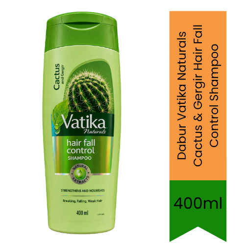 Dabur Vatika Naturals Cactus & Gergir Hair Fall Control Shampoo | 400ml - Premium Pure Hair Care Shampoo for Anti-Hair Loss, Breakage Control & Strength | Delivers Strong, Smooth & Healthy Hair | South Africa | India Bazaar