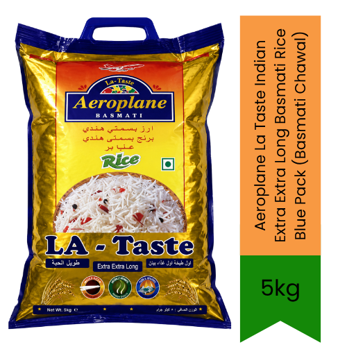 Aeroplane La Taste Indian Extra Extra Long Basmati Rice Blue Pack | 5kg - Premium Pure Long Grain Rice for Authentic Biryani & Daily Cooking | Delivers Rich Aroma & Fluffy Texture | South Africa | India Bazaar