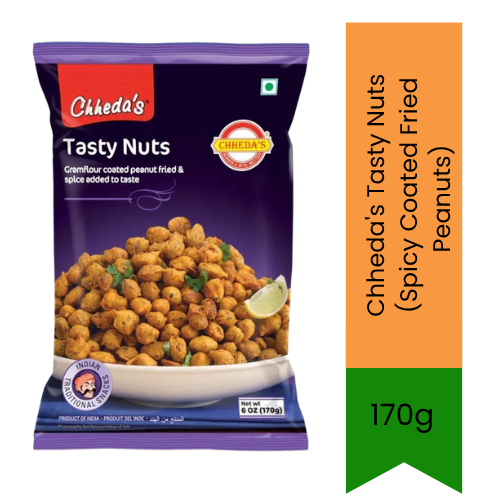 Chheda's Tasty Nuts (Spicy Coated Fried Peanuts) | 170g - Crispy Besan Crust Masala Sing Peanuts, Spicy & Tangy Crunchy Tea-Time Snack | South Africa | India Bazaar
