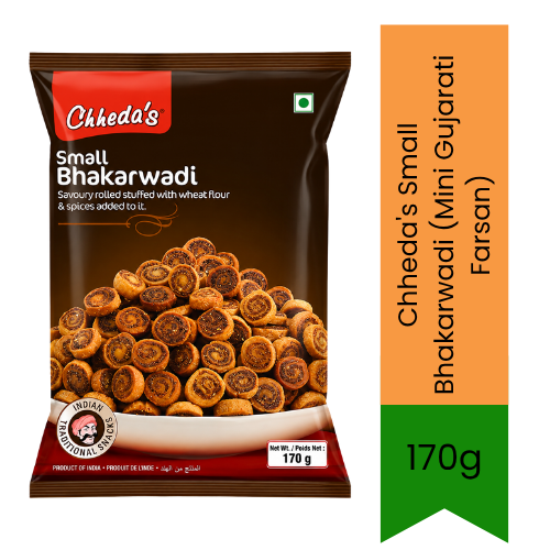 Chheda's Small Bhakarwadi (Mini Gujarati Farsan) | 170g - Crunchy Sweet, Spicy & Tangy Deep Fried Gram Flour Pinwheels, Authentic Tea-Time Savoury Snack | South Africa | India Bazaar