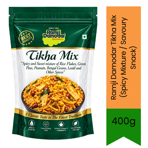 Ramji Damodar Tikha Mix (Spicy Mixture / Savoury Snack) | 400g - Premium Crunchy Namkeen | Traditional Spicy Gujarati Snack Mix | South Africa | India Bazaar