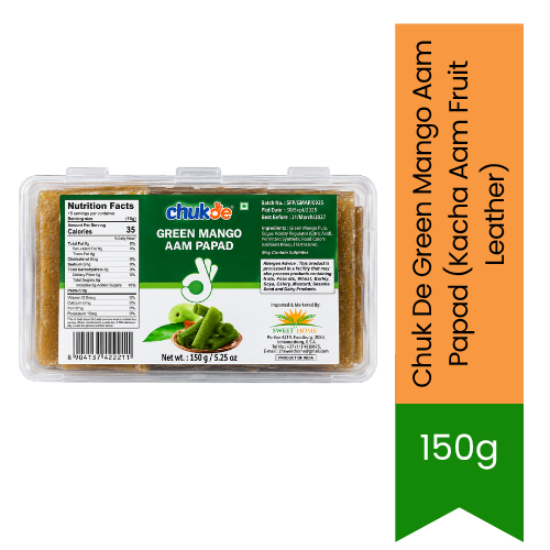 Chuk De Green Mango Aam Papad (Kacha Aam Fruit Leather) | 150g - Traditional Tangy Confectionery Snack | Zesty Sour Flavor & Nostalgic Fruity Treat | South Africa | India Bazaar