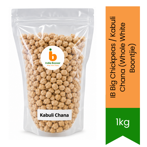 IB Big Chickpeas / Kabuli Chana (Whole White Boontjie) | 1kg - Extra-Large Creamy Garbanzo Beans for Spicy Punjabi Chole Curries & Creamy Hummus Dip | South Africa | India Bazaar