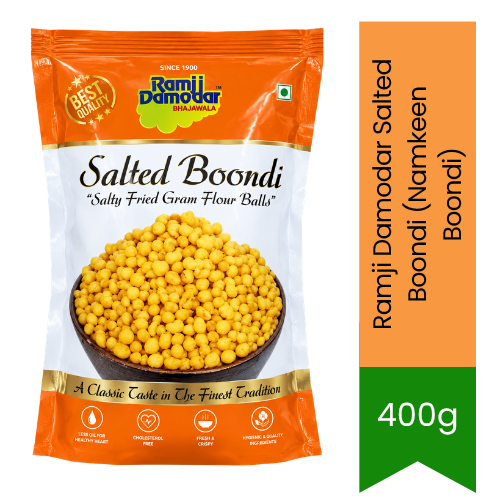 Ramji Damodar Salted Boondi (Namkeen Boondi) | 400g - Traditional Crispy Gram Flour Snack | Savory Flavor, Crunchy Texture & Versatile Use | South Africa | India Bazaar