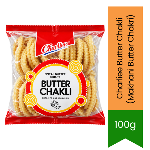 Charliee Butter Chakli (Makhani Butter Chakri) | 100g - Crispy Savoury Spiral Rice & Gram Flour Snack | Rich Creamy Buttery Flavor, Perfect Ready-to-Eat Afternoon Teatime Crunch | South Africa | India Bazaar