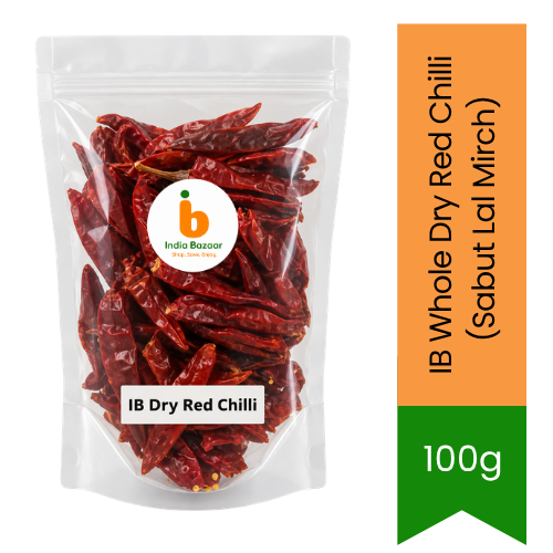 IB Whole Dry Red Chilli (Sabut Lal Mirch) | 100g - Premium Whole Sun-Dried Red Chilies for Tempering Dals, Fiery Durban Curries & Hot Chili Oil Bases | South Africa | India Bazaar