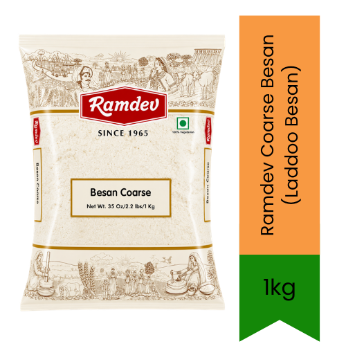 Ramdev Coarse Besan (Laddoo Besan) | 1kg - Premium Pure Coarse Gram Flour for Laddoo, Dhokla, Sweets & Snacks | Delivers Authentic Grainy Texture & Flavor | South Africa | India Bazaar