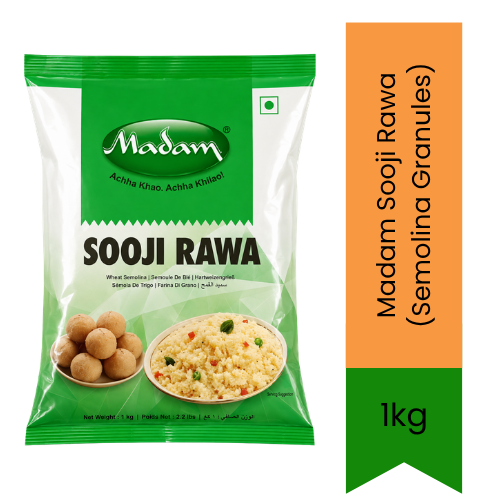 Madam Sooji Rawa (Semolina Granules) | 1kg - Premium Pure Wheat Semolina Granules for Halwa, Upma, Dosa & Snacks | Delivers Wholesome Fiber & Authentic Taste | South Africa | India Bazaar