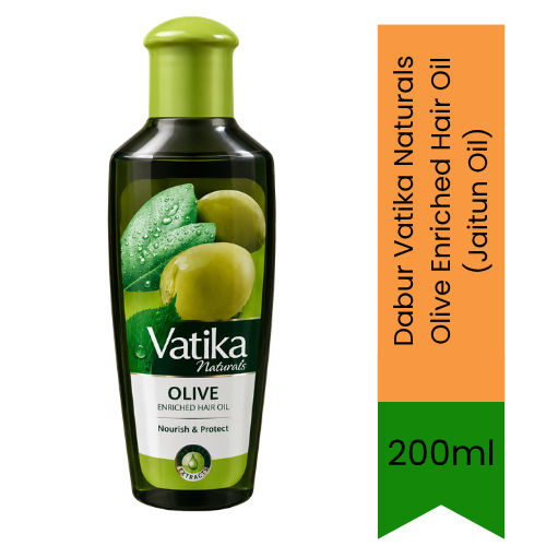Dabur Vatika Naturals Olive Enriched Hair Oil (Jaitun Oil) | 200ml - Premium Pure Olive Oil for Hair Nourishment, Strength & Scalp Care | Delivers Shine, Vitality & Root Protection | South Africa | India Bazaar