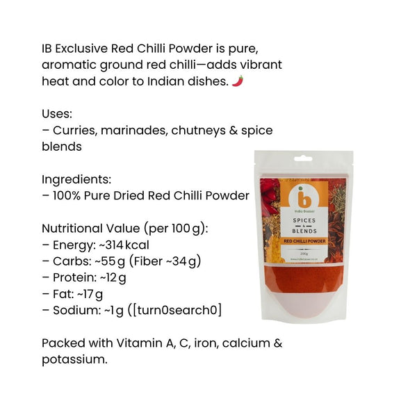 IB Exclusive Red Chilli Powder 200g – Pure, Spicy, and Aromatic Laal Mirch for Indian Cooking