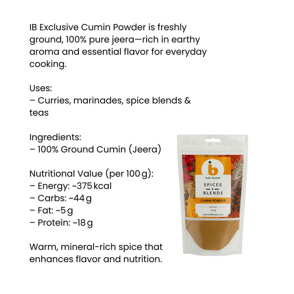 IB Exclusive Cumin Powder 200g – Freshly Ground Jeera for Rich Aroma, Authentic Taste & Daily Cooking