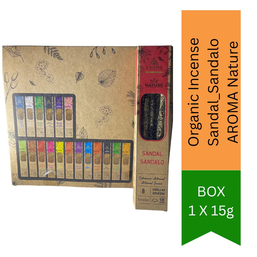 Organic Incense Sandal Sandalo Aroma Nature (Chandan Agarbatti) | 8 Sticks (1-Hour Burn) - Traditional Holy Sandalwood Fragrance for Daily Puja, Deep Focus & Stress Relief | South Africa | India Bazaar