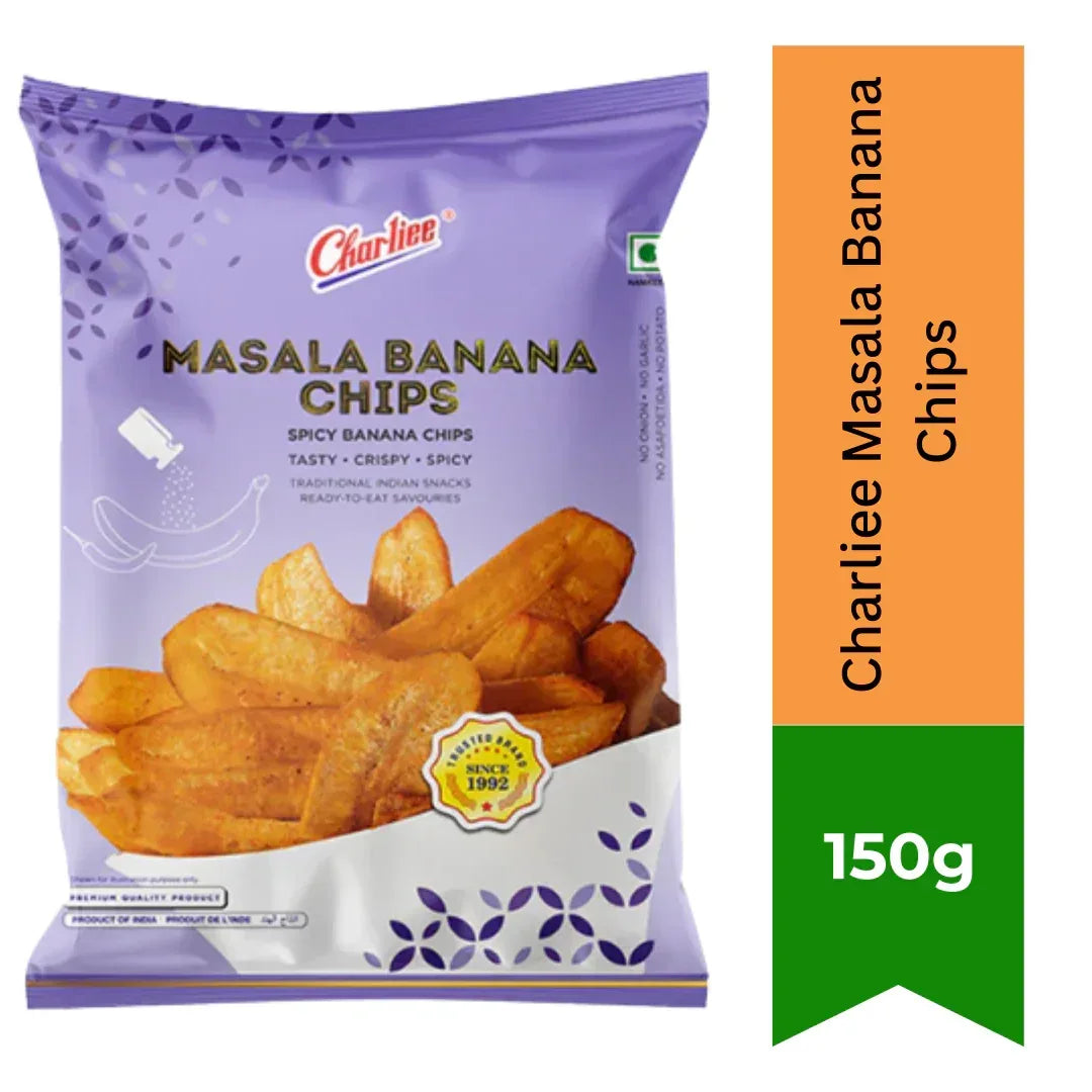 Charliee Masala Banana Chips (Masala Kela Chips) | 150g - Traditional Spiced Crispy Snack | Zesty Flavor, Crunchy Texture & Rich Taste | South Africa | India Bazaar
