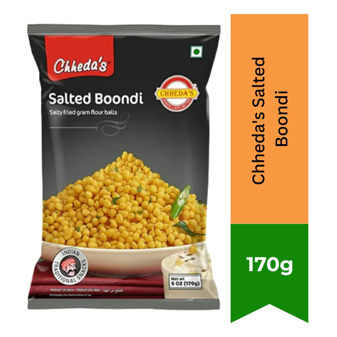 Chheda's Salted Boondi (Crispy Chickpea Pearls) | 170g - Light Gram Flour Drops for Refreshing Raita Yogurts, Chaats & Traditional Gujarati Farsan Mixes | South Africa | India Bazaar