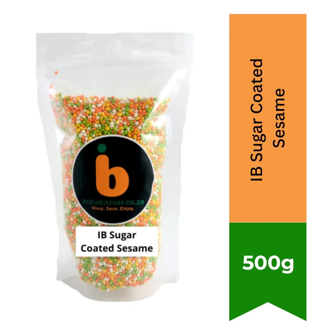 IB Sugar Coated Sesame (Meethi Til Mukhwas) | 500g - Crunchy Sweetened Colored Seed Mix, Traditional Post-Meal Indian Mouth Freshener & Digestive | South Africa | India Bazaar