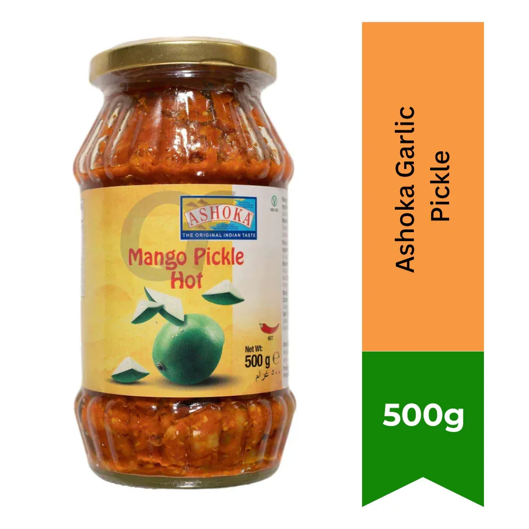 Ashoka Mango Pickle Hot (Teekha Aam Achar) | 500g - Fiery Sharp Green Mango Relish, Extra Spicy Condiment for Indian Street Food | South Africa | India Bazaar