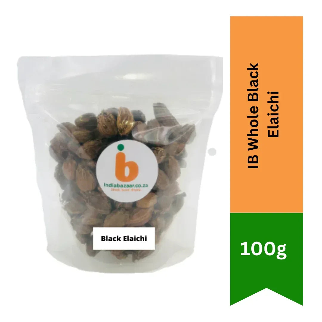 IB Whole Black Elaichi (Badi Elaichi / Moti Elaichi) | 100g - Whole Smoked Large Cardamom Pods for Rich Aromatic Mughlai Biryanis, Slow-Cooked Meats & Kormas | South Africa | India Bazaar
