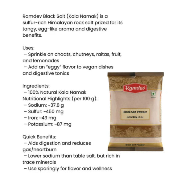 Ramdev Kala Namak (Black Salt) Powder 100g – Authentic Indian Salt|BB:FEB.2027