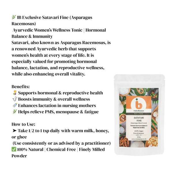 IB Wellness Satavari Fine (Asparagus Racemosus) – Ayurvedic Women’s Wellness Tonic | Hormonal Balance & Immunity