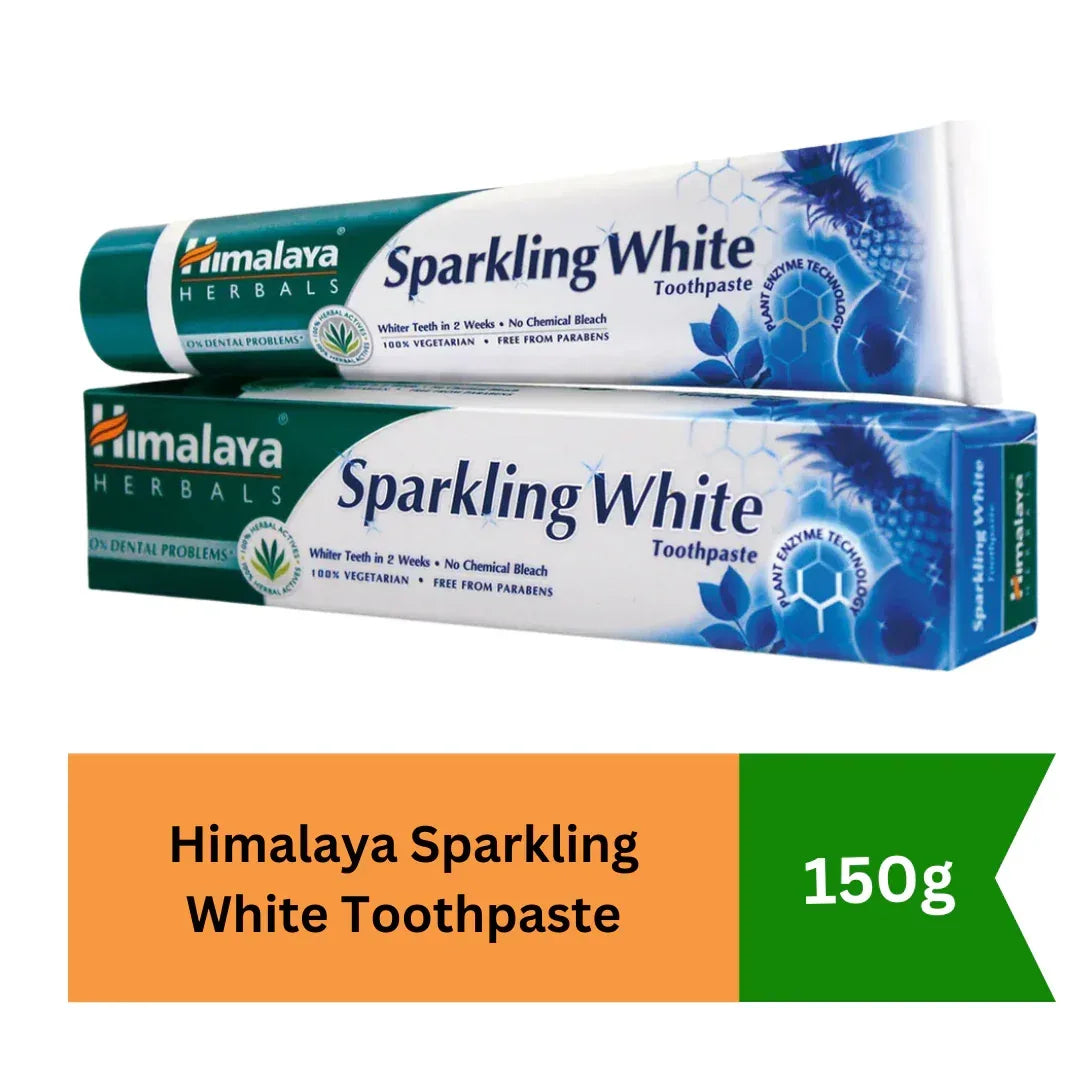 Himalaya Sparkling White Toothpaste (Herbal Whitening Gel) | 150g - Papaya & Pineapple Enzyme Stain Removal Formula for Brighter Teeth & Plaque Defense | South Africa | India Bazaar