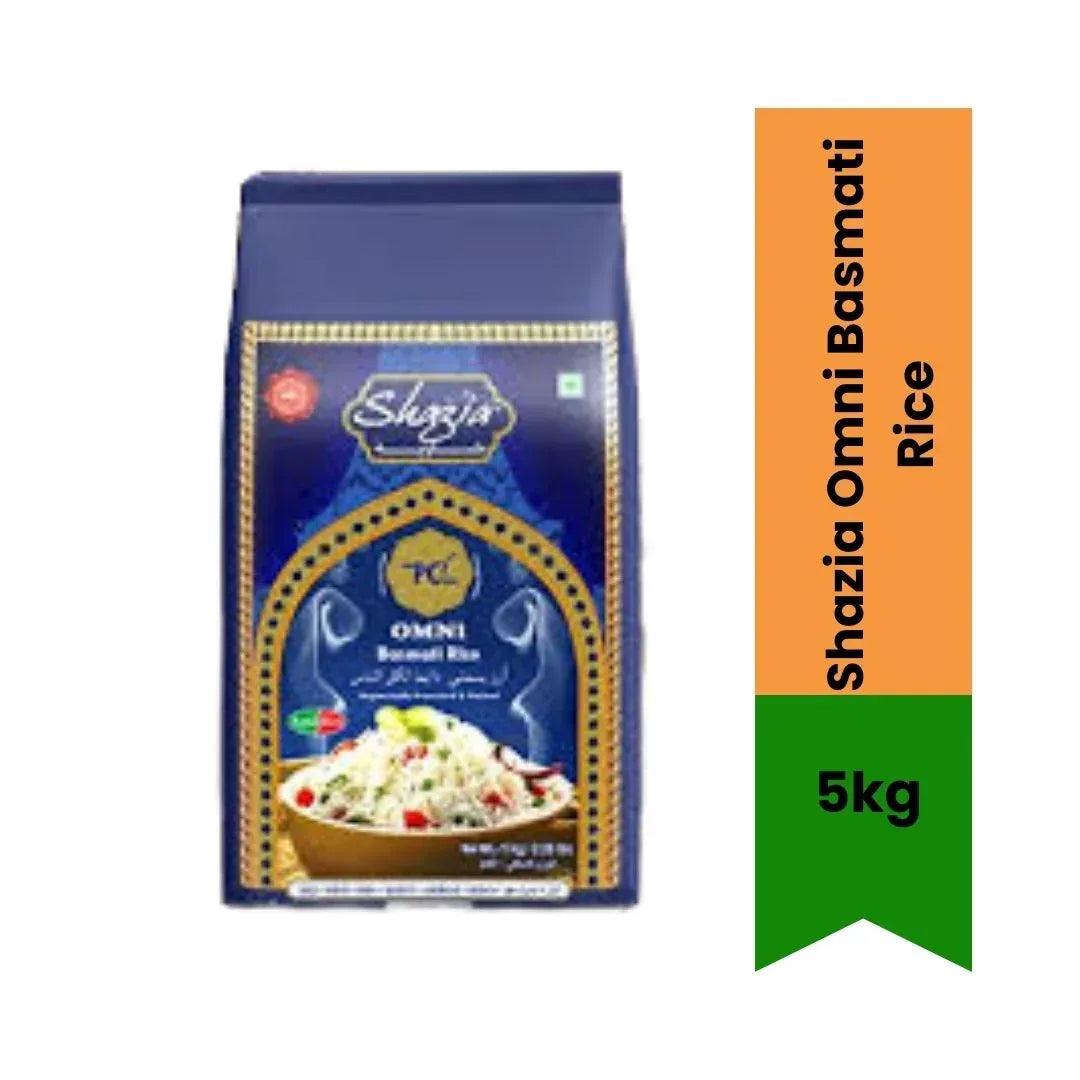Shazia Omni Basmati Rice (Premium Aged Chawal) | 5kg - Highly Aromatic Rice for Everyday Dining & Feast, Rich Taste & Fluffy Texture | South Africa | India Bazaar
