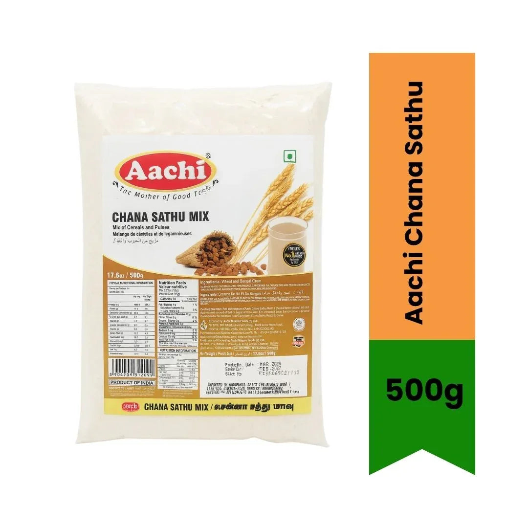 Aachi Chana Sattu Mix (Roasted Gram Flour Drink) | 500g - Nutritious Energy Drink Mix for Breakfast & Summer Cooling, High Protein & Fiber | South Africa | India Bazaar