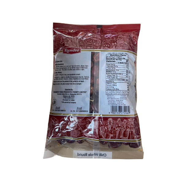 Ramdev Whole Chilli Round 100g – Authentic Indian Spice|BB:MAR.2027