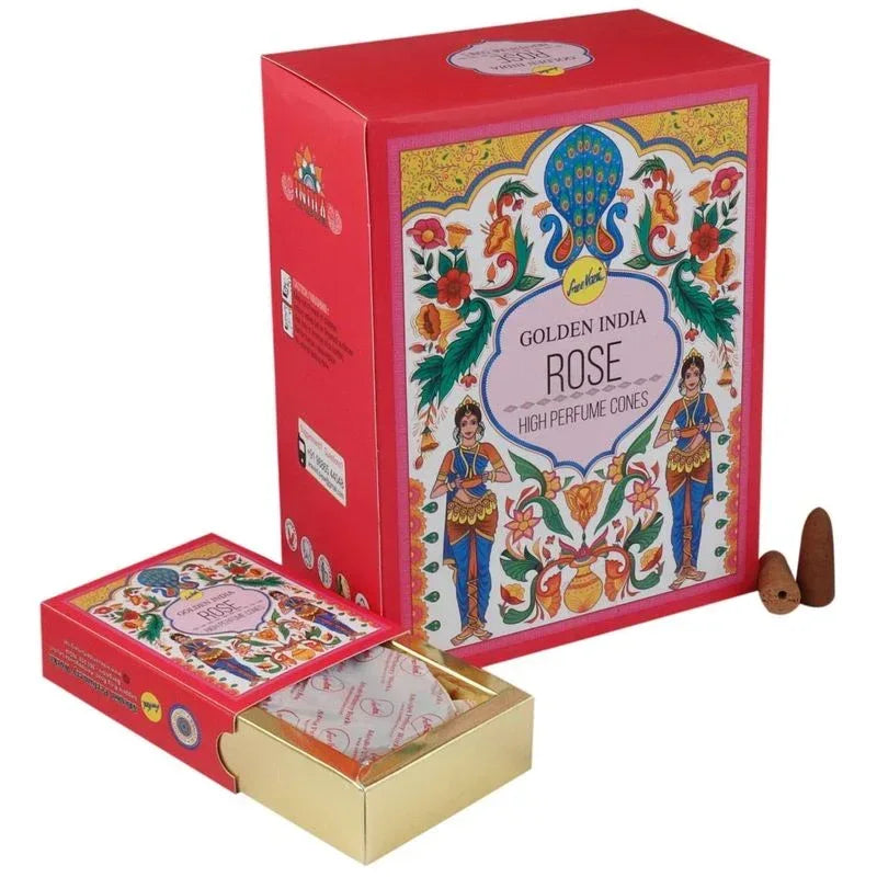 Sree Vani Rose Backflow Incense Cones (Gulab Dhoop) | Pack of 12 - Heavy Downward-Smoke Cones for Ornamental Fountain Burners, Relaxing Floral Decor | South Africa | India Bazaar
