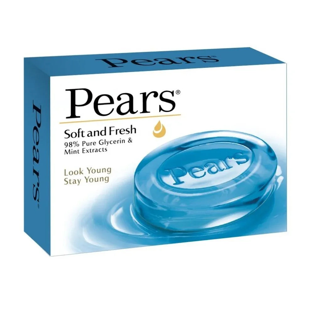 Pears Soft & Fresh Bar Soap (Mint Extract Glycerin Bar) | 125g - Cooling Translucent Bathing Cleanser for Refreshing Skin Hydration & Germ Protection | South Africa | India Bazaar