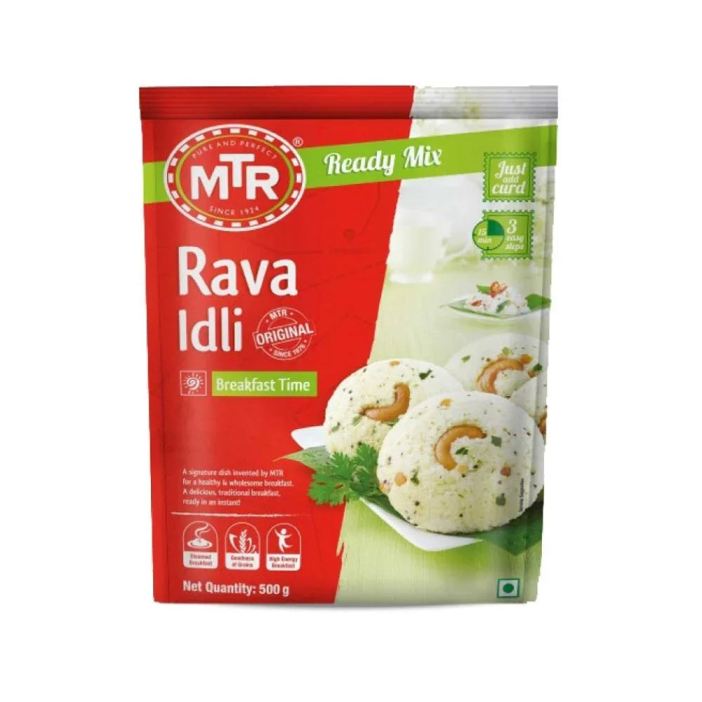 MTR Rava Idli Mix (Instant Semolina Steamed Cake Flour) | 500g - Fluffy & Aromatic Yogurt-Based Morning Meal Premix with Curry Leaves | South Africa | India Bazaar