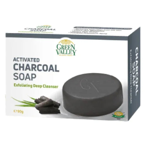Green Valley Activated Charcoal Soap (Deep Cleansing Bar) | 90g - Charcoal Infused Anti-Pollution Face & Body Soap for Pore Clarifying & Excess Oil Control | South Africa | India Bazaar