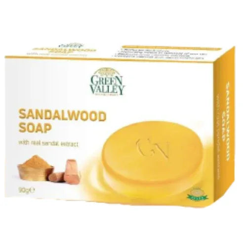 Green Valley Sandalwood Soap (Herbal Chandan Bathing Bar) | 90g - Premium Moisturizing Essential Oil Soap for Deep Skin Softness, Cooling Aromatherapy | South Africa | India Bazaar