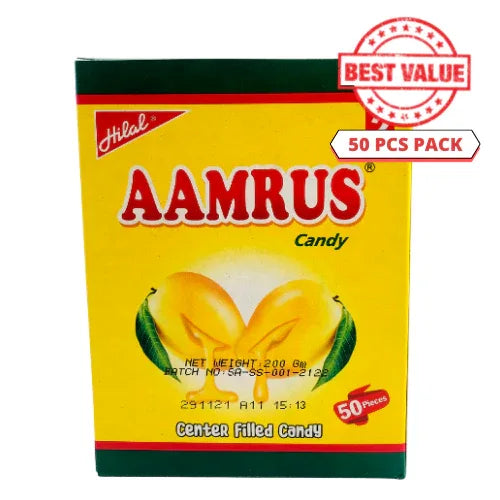 Hilal Aamrus Candy (Sweet Mango Toffee / Aam Ras Goli) | Multi-Pack - Juicy King Mango Flavor Hard Candies for Kids Birthday Parties & Sweet Treat Boxes | South Africa | India Bazaar