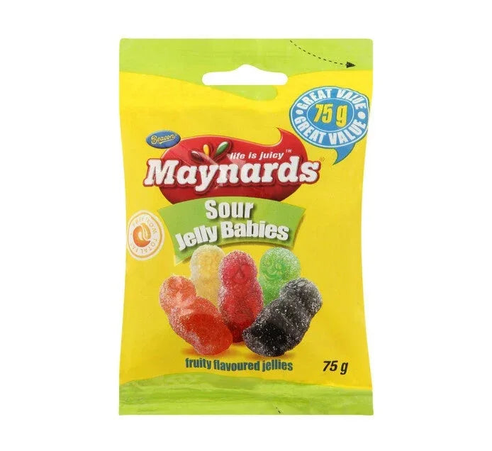 Maynards Sour Jelly Babies Bulk Pack | 1.8kg (24 x 75g) - Tangy Sugar-Coated Fruit Flavoured Gummy Sweets for Lunchbox Treats & Birthday Favours | South Africa | India Bazaar