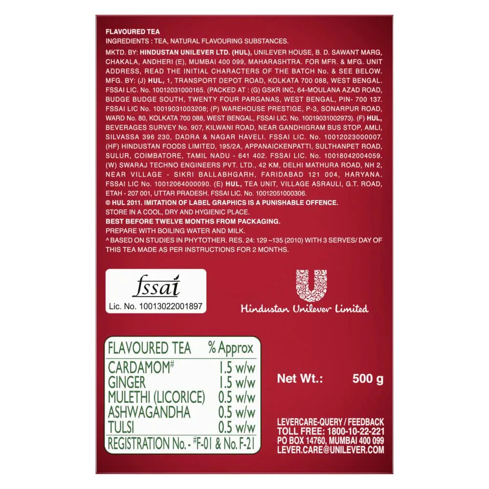 Brooke Bond Red Label Natural Care Tea (Ayurvedic Chai Blend) | 500g - Premium Loose Black Tea with Ashwagandha, Tulsi & Ginger for Daily Immunity Boost | South Africa | India Bazaar