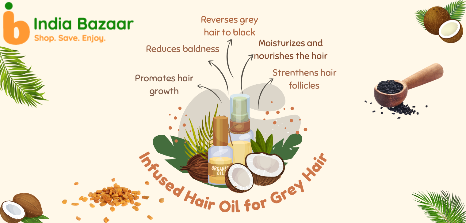 Homemade infused hair oil for reversing grey hair