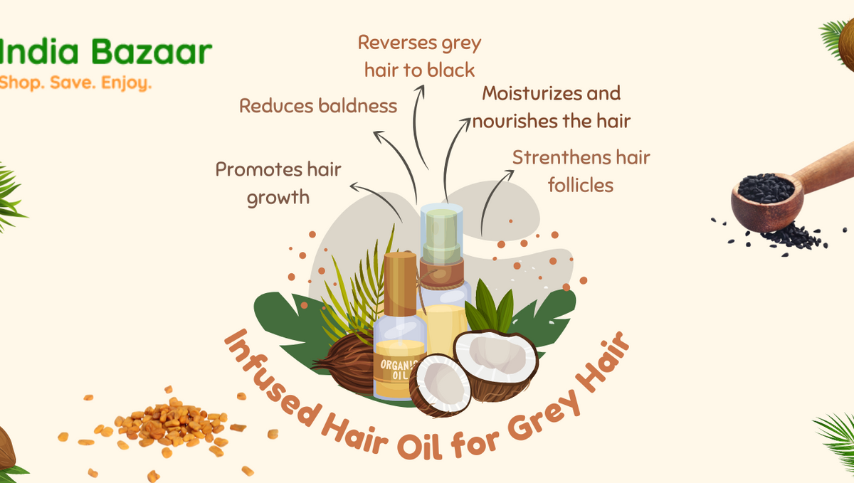 Homemade infused hair oil for reversing grey hair