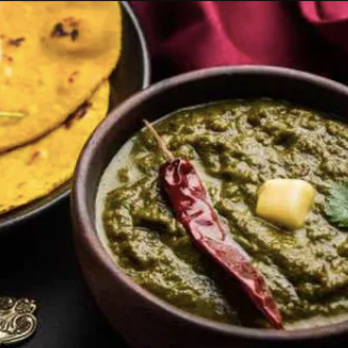Sarson Da Saag and Makki Di Roti (Tempered Mustard Leaves Curry With Corn Meal Roti)