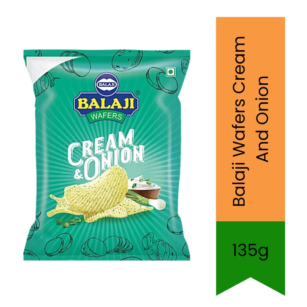 Balaji Wafers Cream & Onion (Cream and Onion Potato Chips) | 135g - Crispy Potato Chips Snacks for Parties & Tea Time | Delivers Savory Creamy Taste & Crunchy Bite | South Africa | India Bazaar